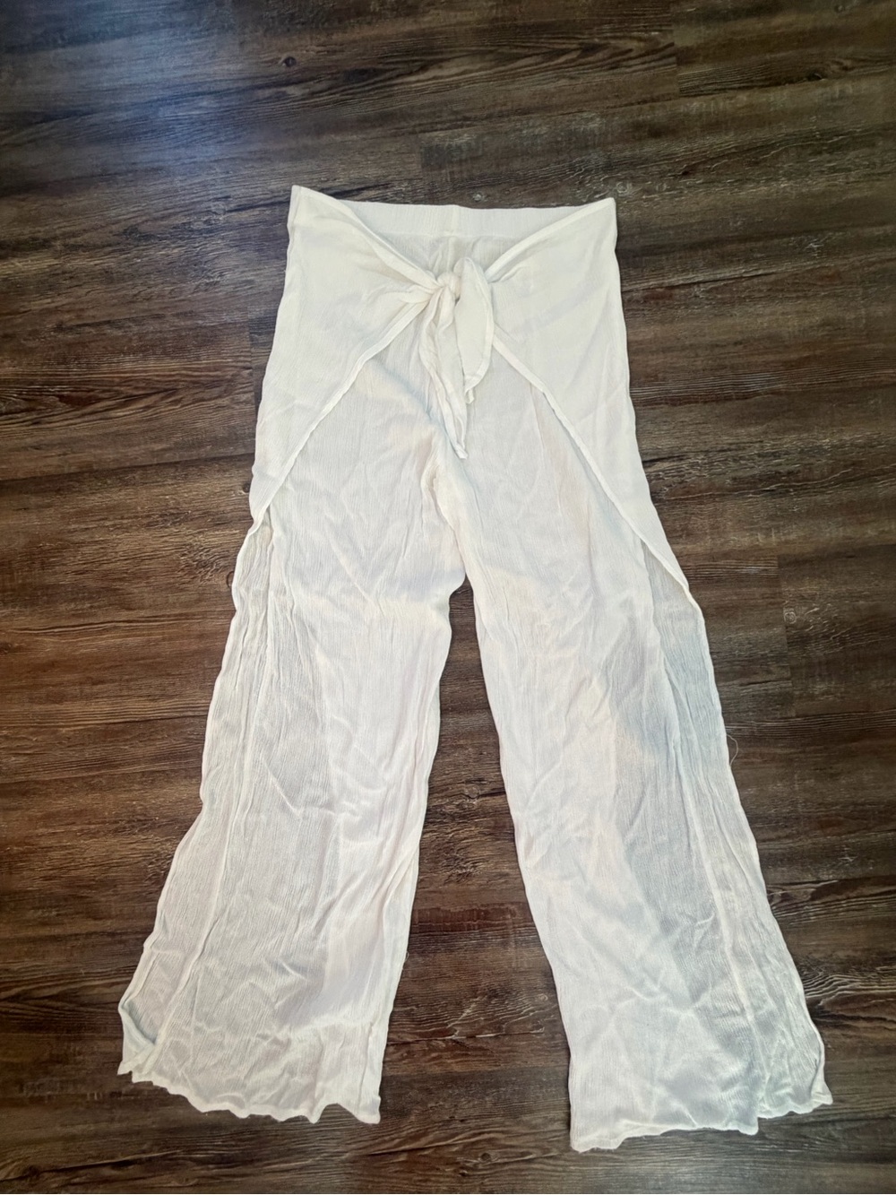 White Sheer Tie-Waist Beach Pants